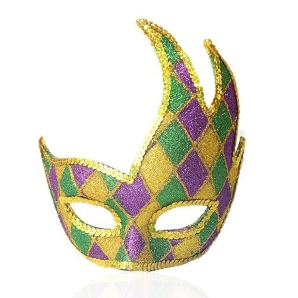 1819 Masquerade Half Face Mask with Glitter and Feather for Carnival